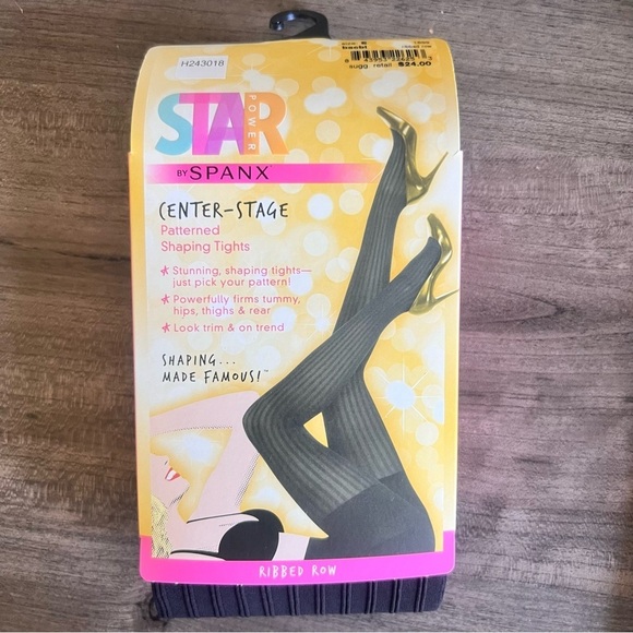 Star Power by Spanx Center Stage Patterned Ribbed Row Shaping Tights Size E - Picture 1 of 7